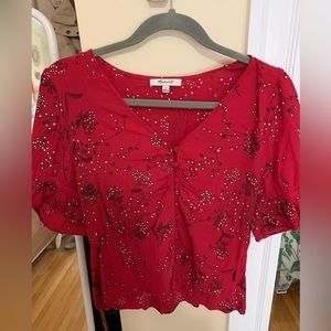 Madewell Red Floral Button Spring Top